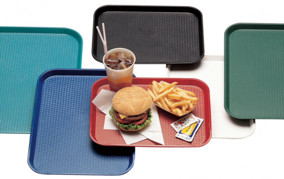 8 Pack Plastic Nonslip Serving Tray for Cafeteria, School Lunch, Fast Food,  Restaurant, Black (12 x 16 In)